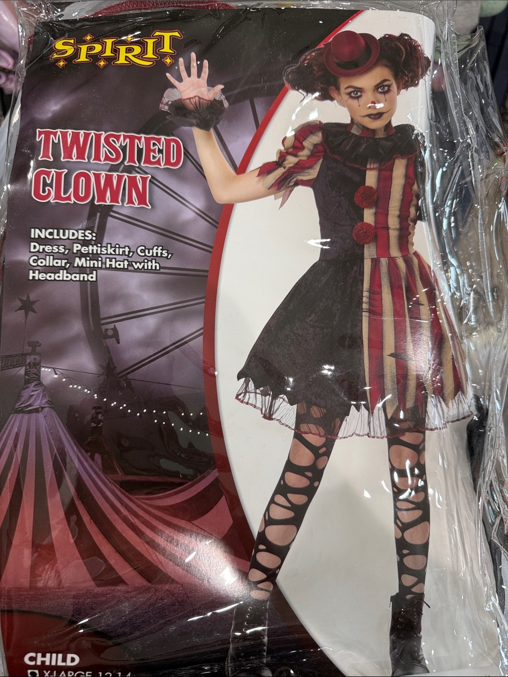 Spirit Twisted Clown Costume - Black & Burgundy kids XL 12-14